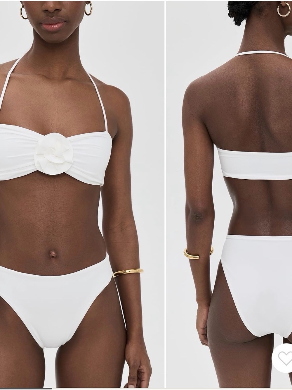 White Bandeau Bikini Set with Floral Accent - Women Swim